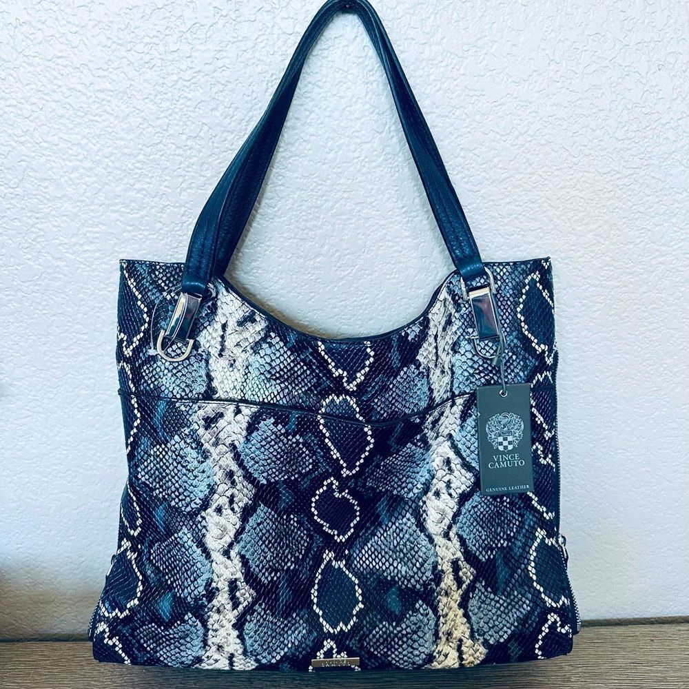 Vince Camuto Python Snake Blue Shoulder Bag Purse